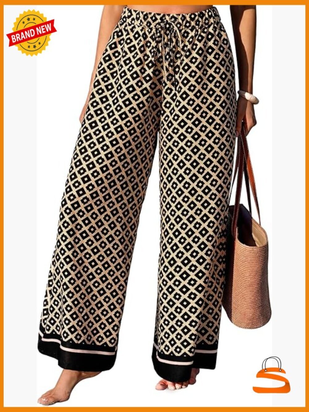 Wide Leg Palazzo Pants Boho Beach Elastic Waist Drawstring Casual Summer